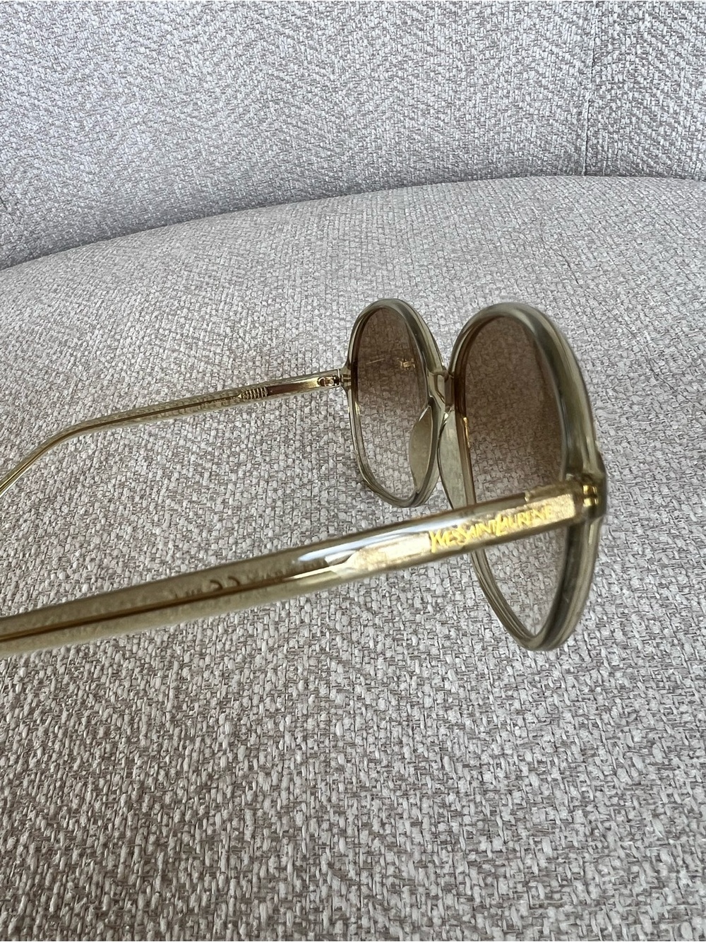 Yves Saint Laurent Translucent Gold Round Frame Sunglasses with Brown Tint